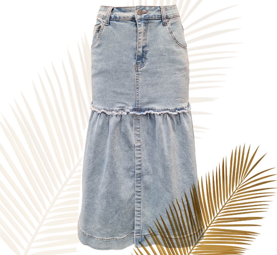 Bleach denim midi skirt