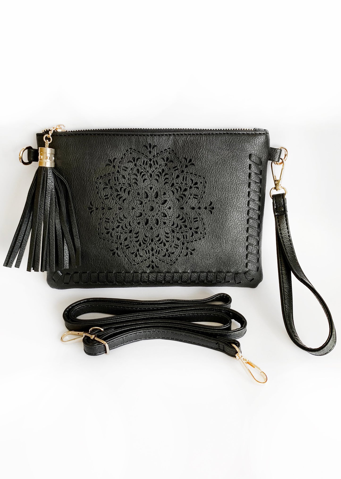 Mandala Cut Out Clutch Purse with Strap