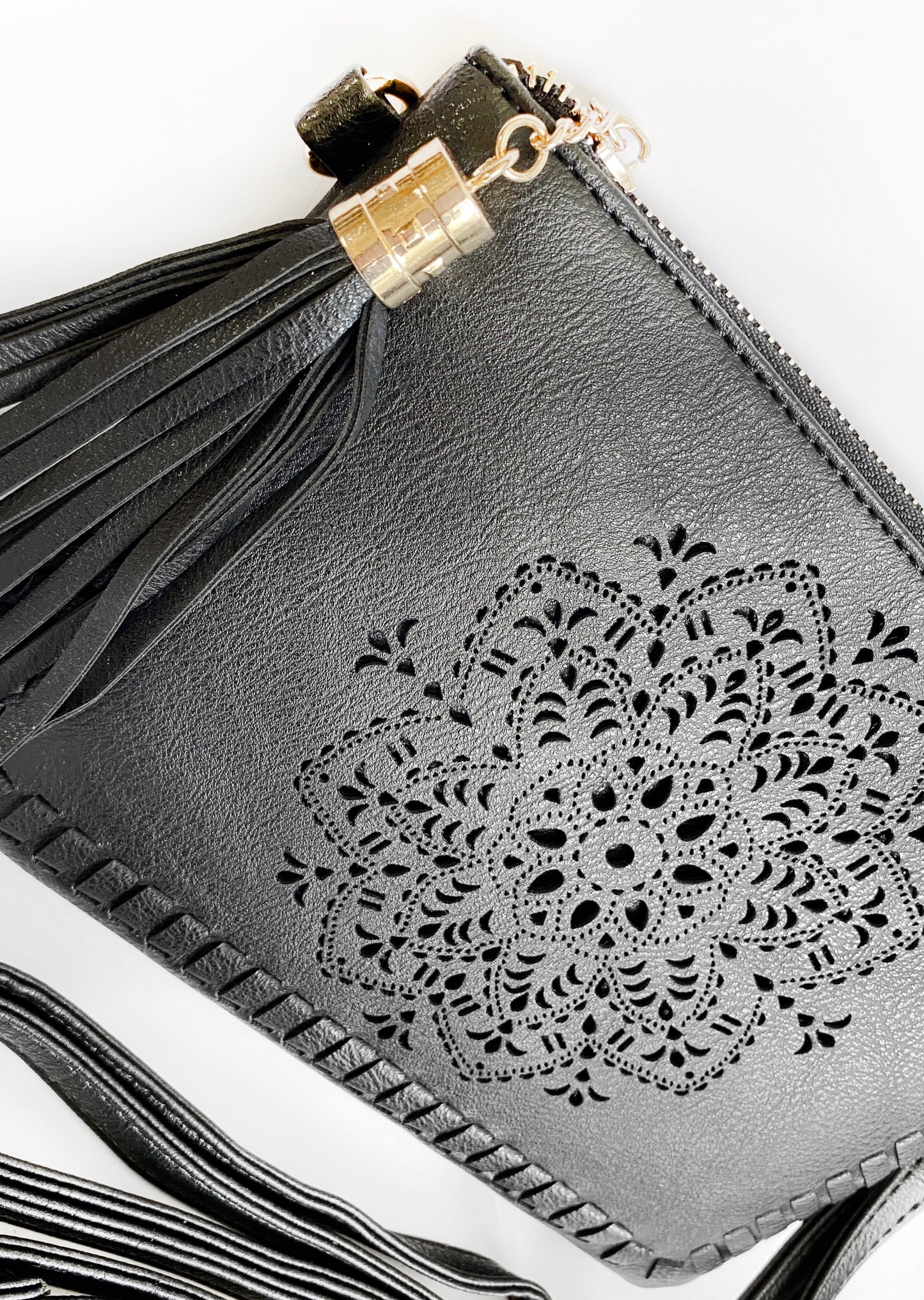 Mandala Cut Out Clutch Purse with Strap