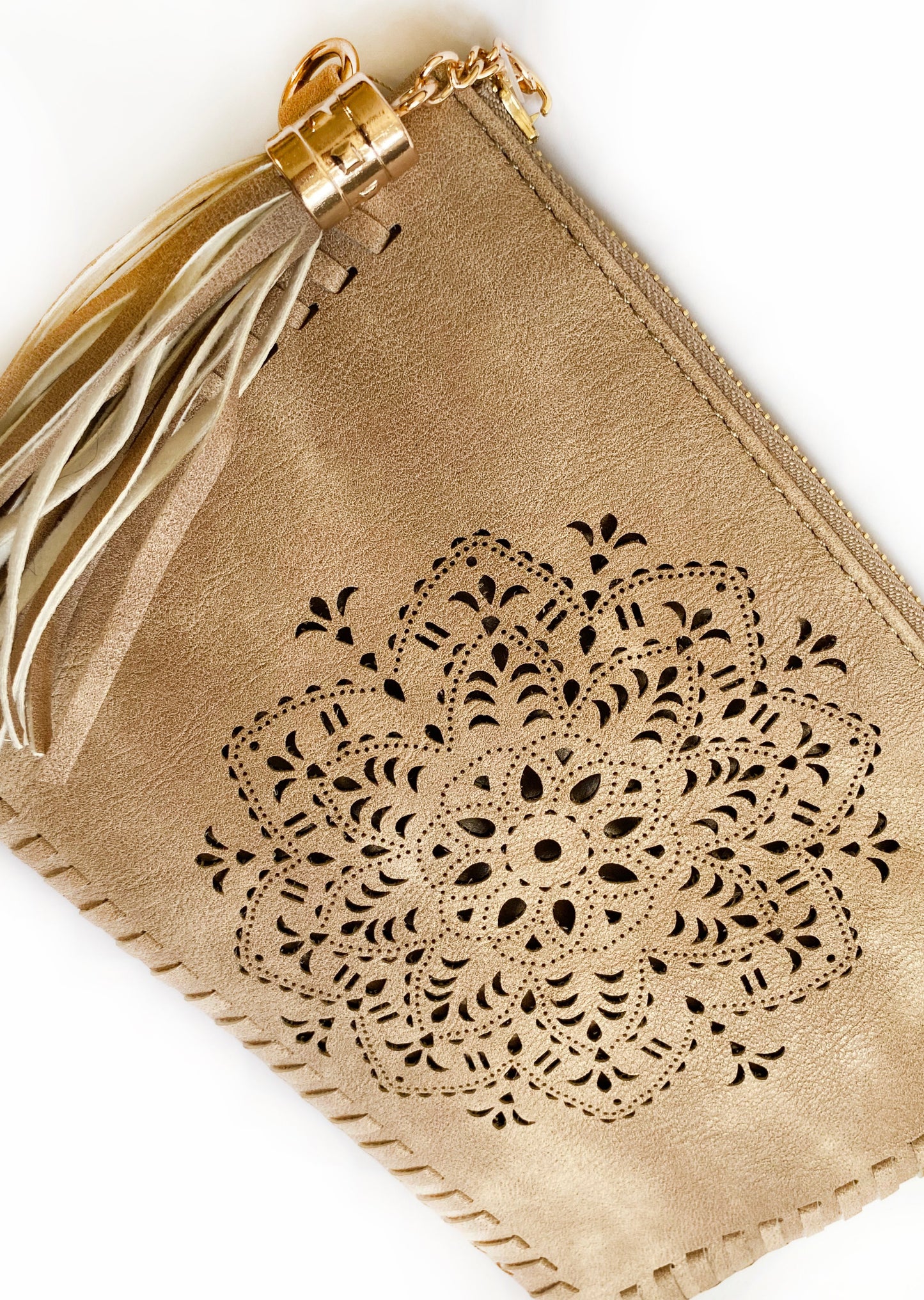 Mandala Cut Out Clutch Purse with Strap