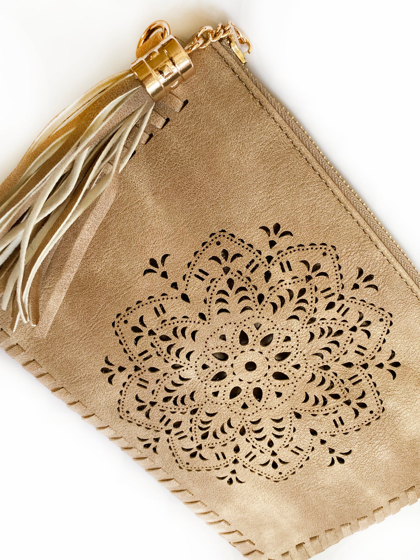 Mandala Cut Out Clutch Purse with Strap