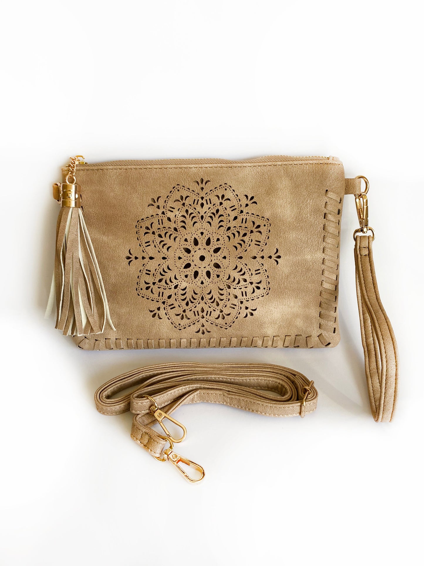 Mandala Cut Out Clutch Purse with Strap