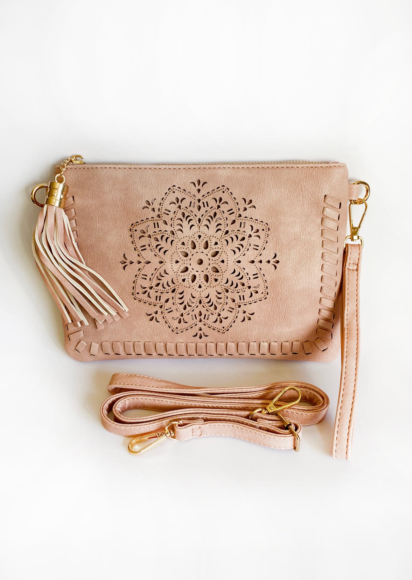 Mandala Cut Out Clutch Purse with Strap