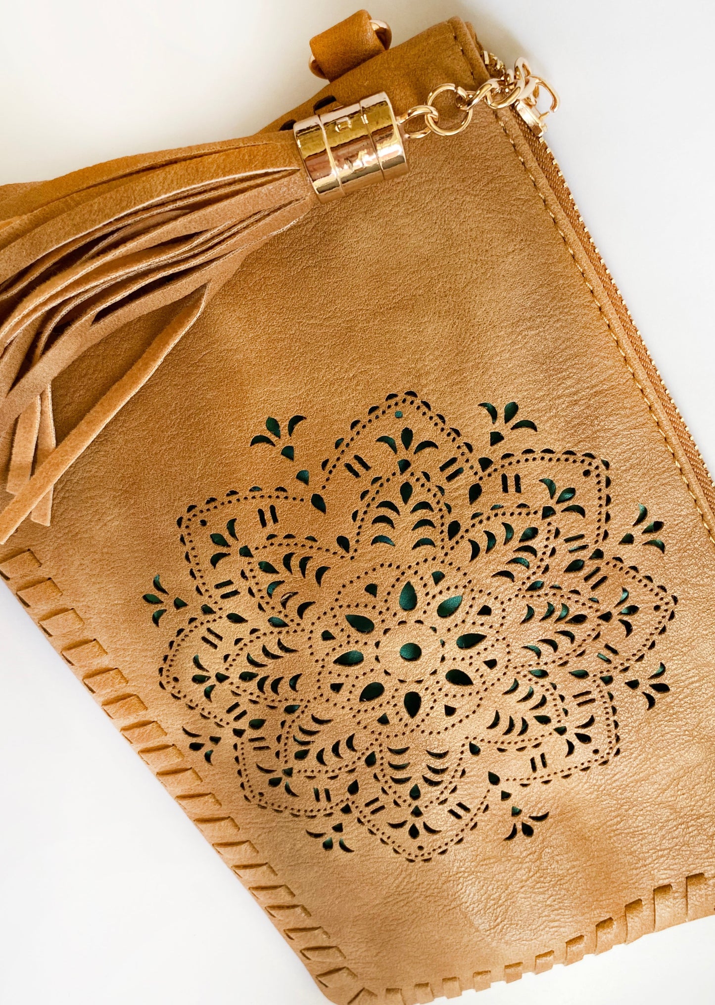 Mandala Cut Out Clutch Purse with Strap