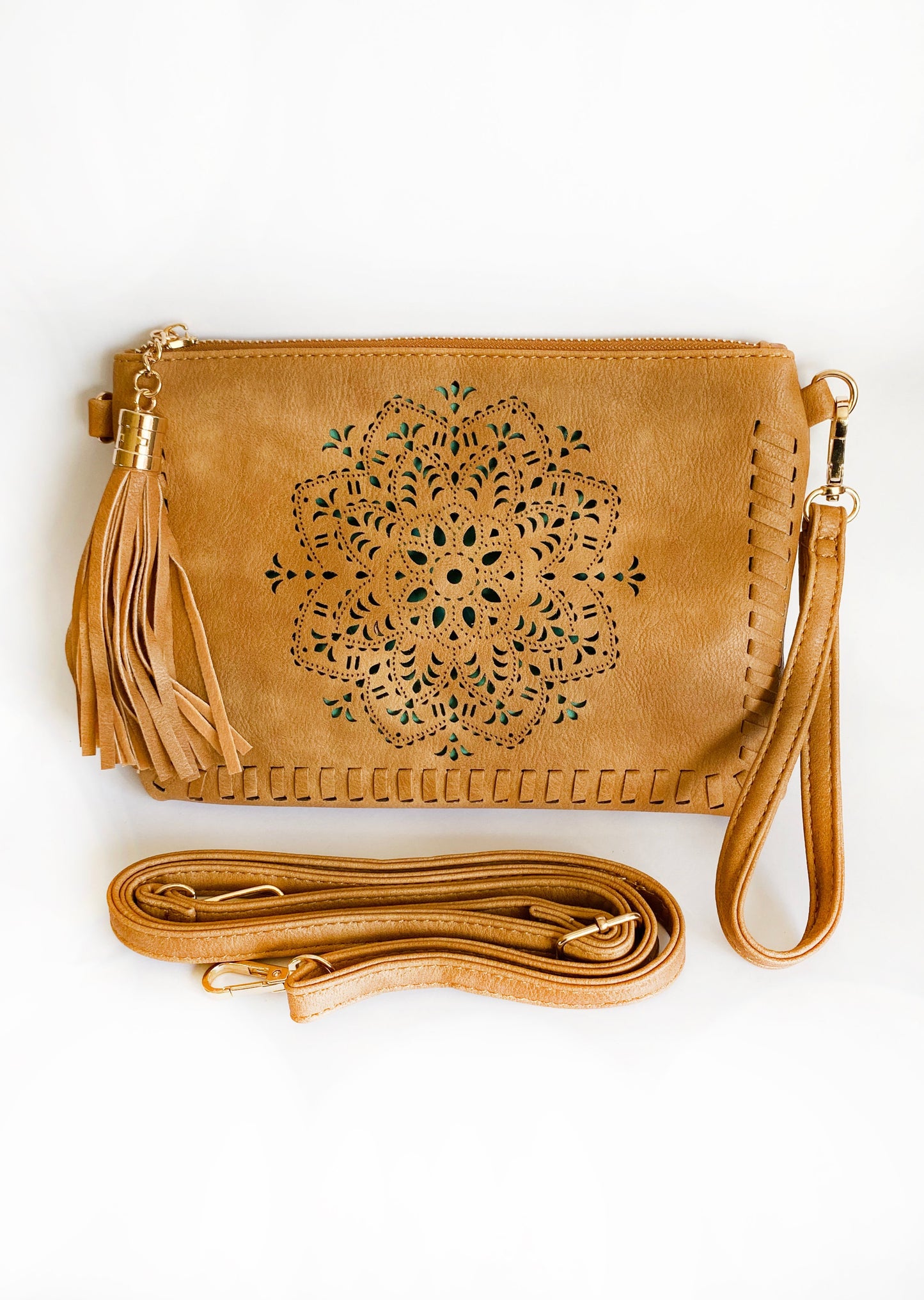 Mandala Cut Out Clutch Purse with Strap