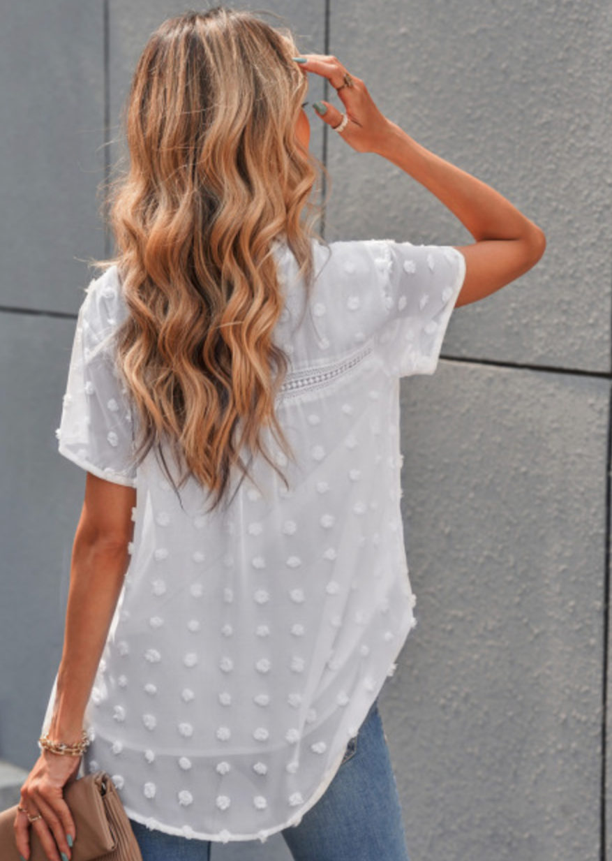 White Swiss Dot Short Sleeve Top