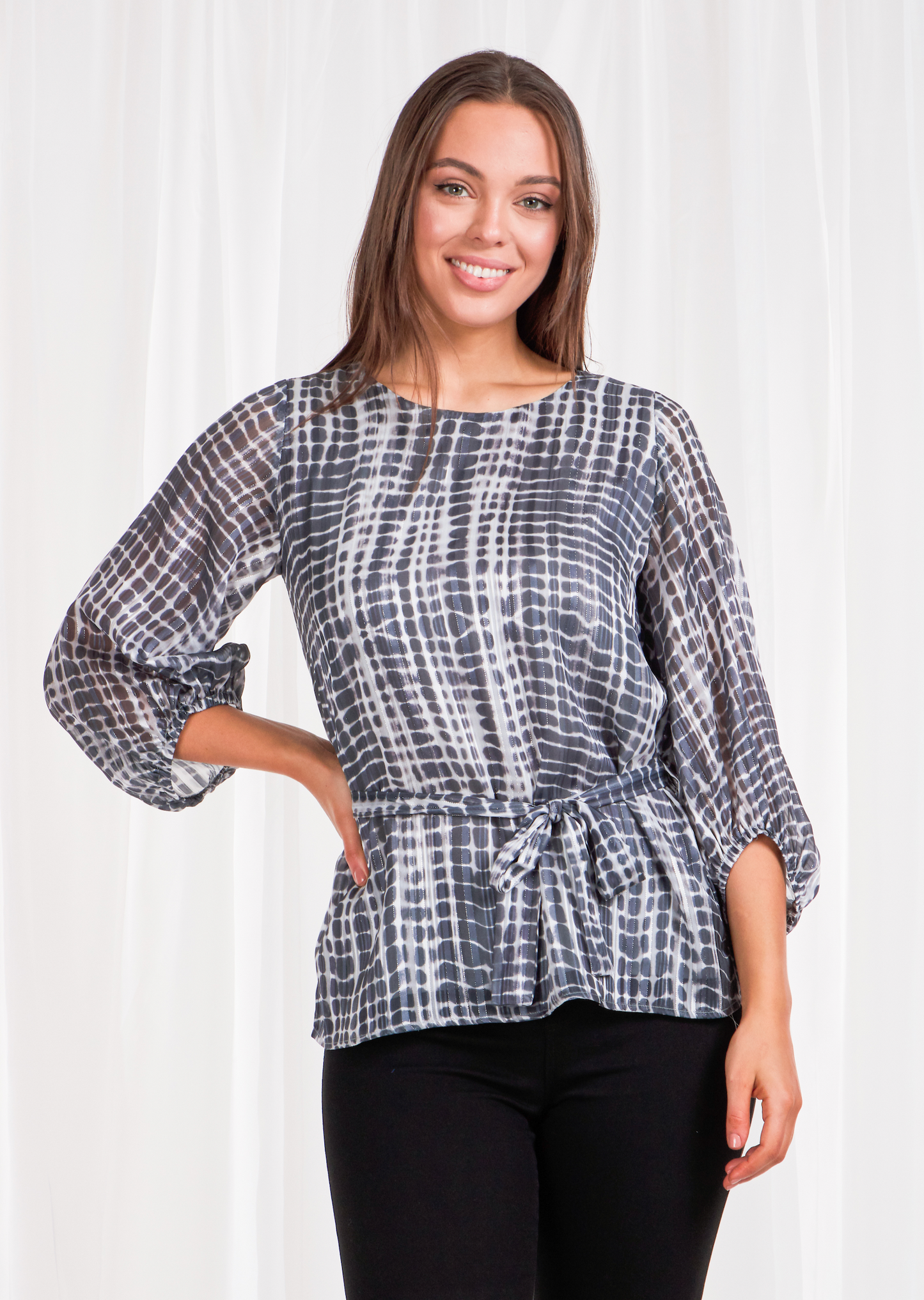 Animal Print Blouse with Waist Tie