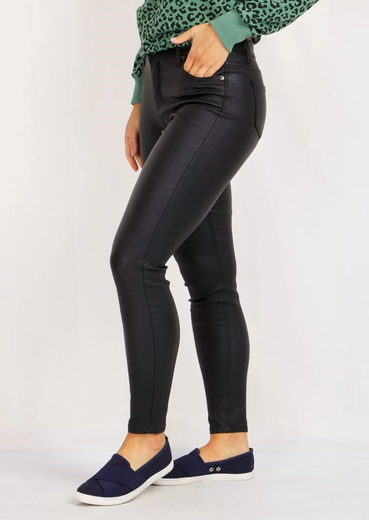 Zip Leg Leather Look Pant Black Pants Full Length Women's, 42% OFF