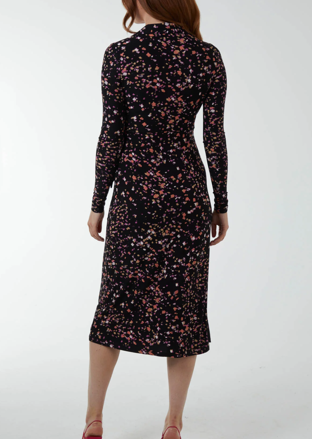 Speckled wrap midi dress