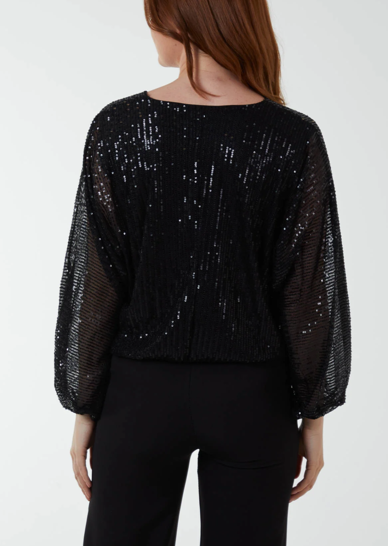 Sequin v-neck batwing blouse