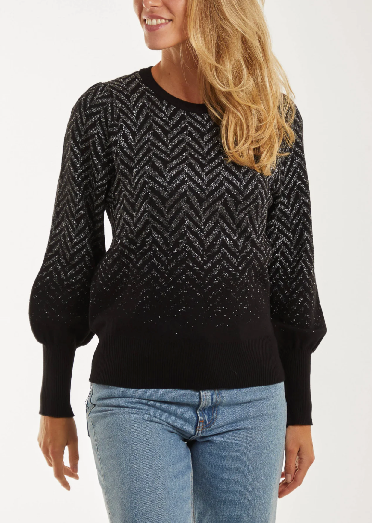 Fading diamante balloon sleeve jumper