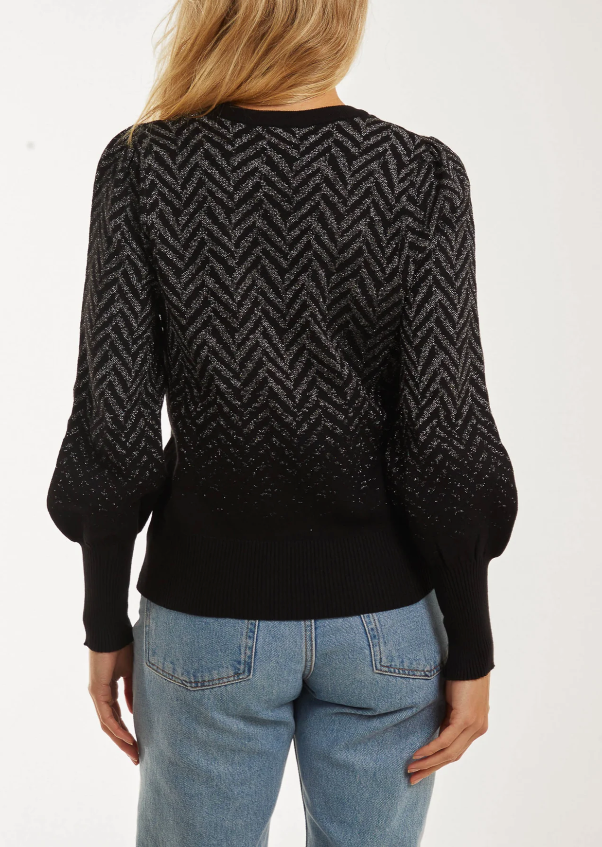 Fading diamante balloon sleeve jumper