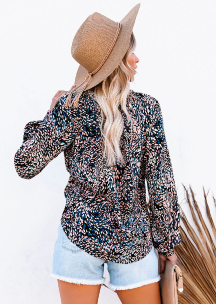 Printed Bishop Sleeve Blouse