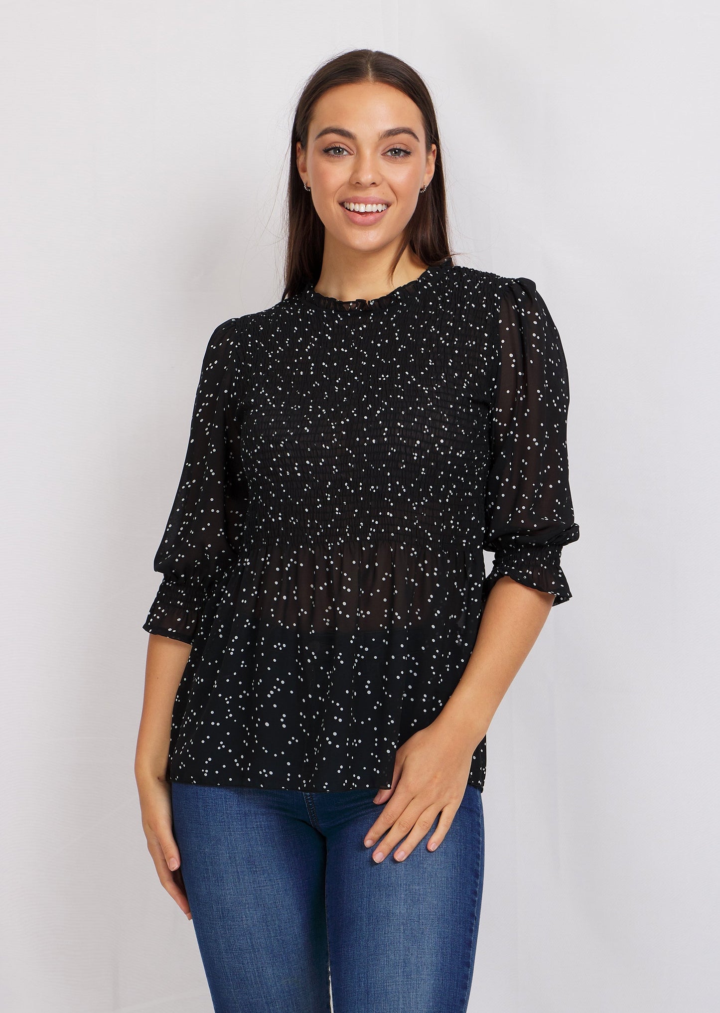 Dot 3/4 Sleeve Puff Blouse