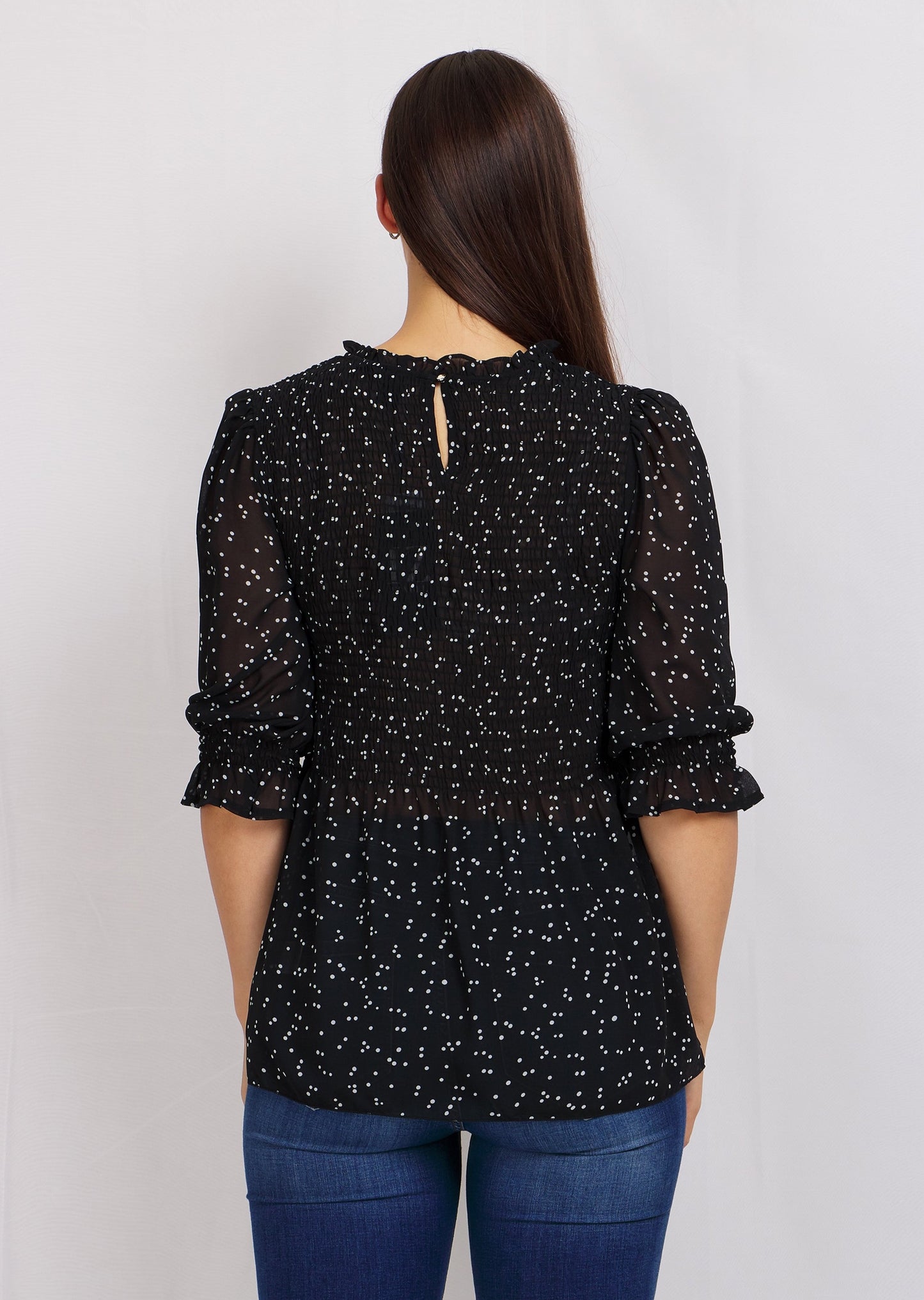 Dot 3/4 Sleeve Puff Blouse