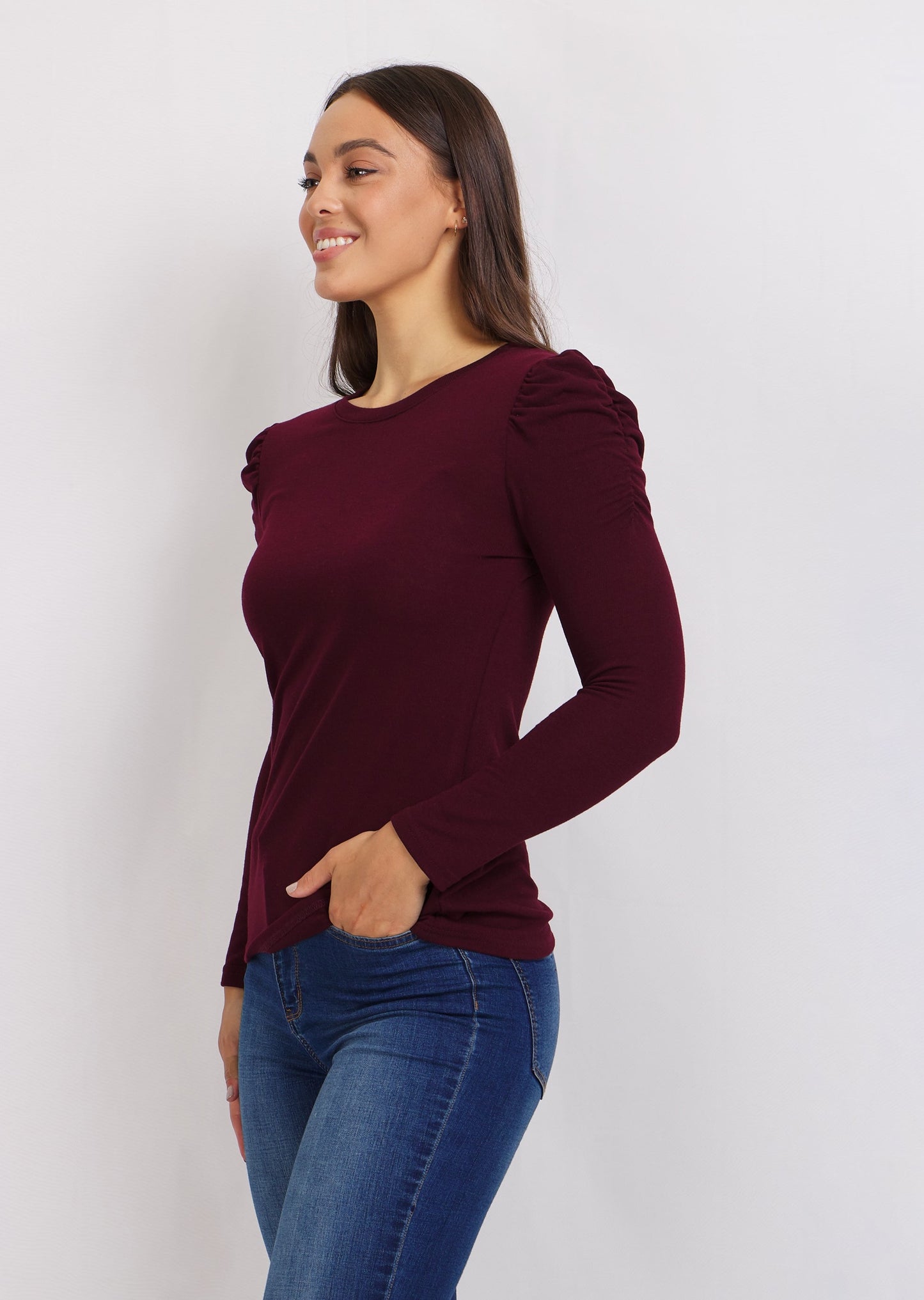 Ruched Detail Long Sleeve Top